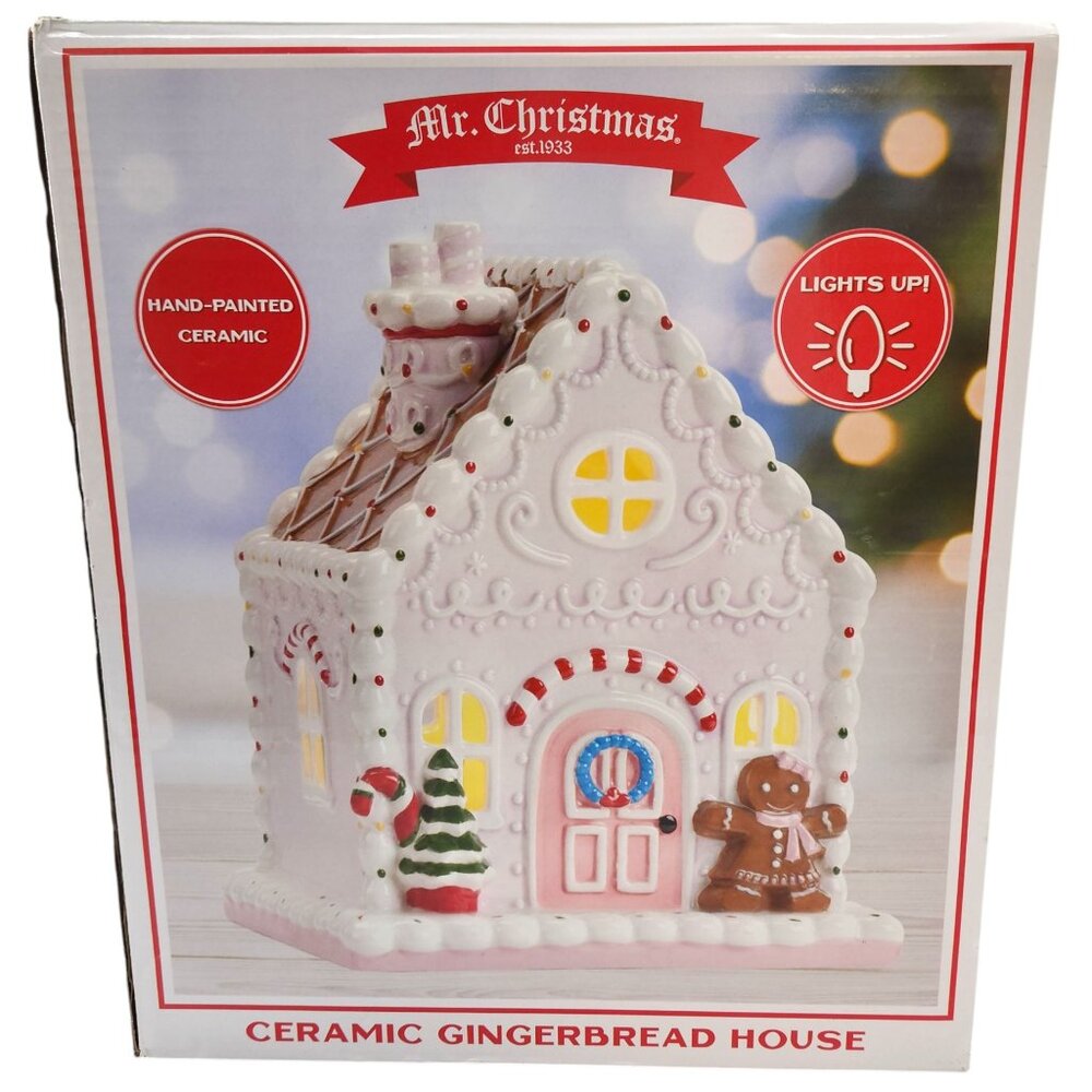 Mr. Christmas Ceramic Gingerbread House Light-Up Hand-Painted